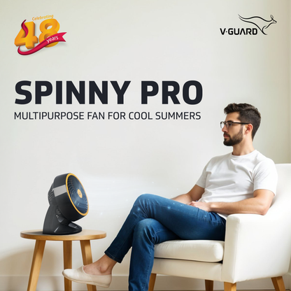 Spinny Pro multipuprose personal fan, table and wall mount, 2100 RPM, Orange Black