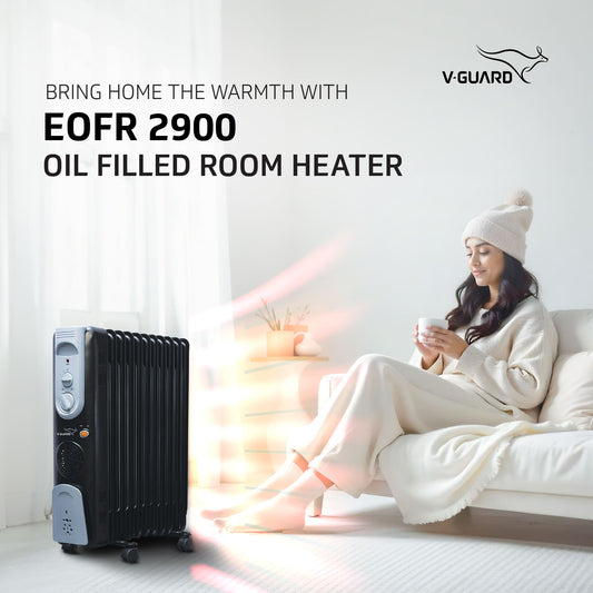 V-Guard EOFR 2900 Room Heater 13 Fin with 3 Power Settings| Quick heating with PTC fan | 2900 Watt |with 1 year warranty