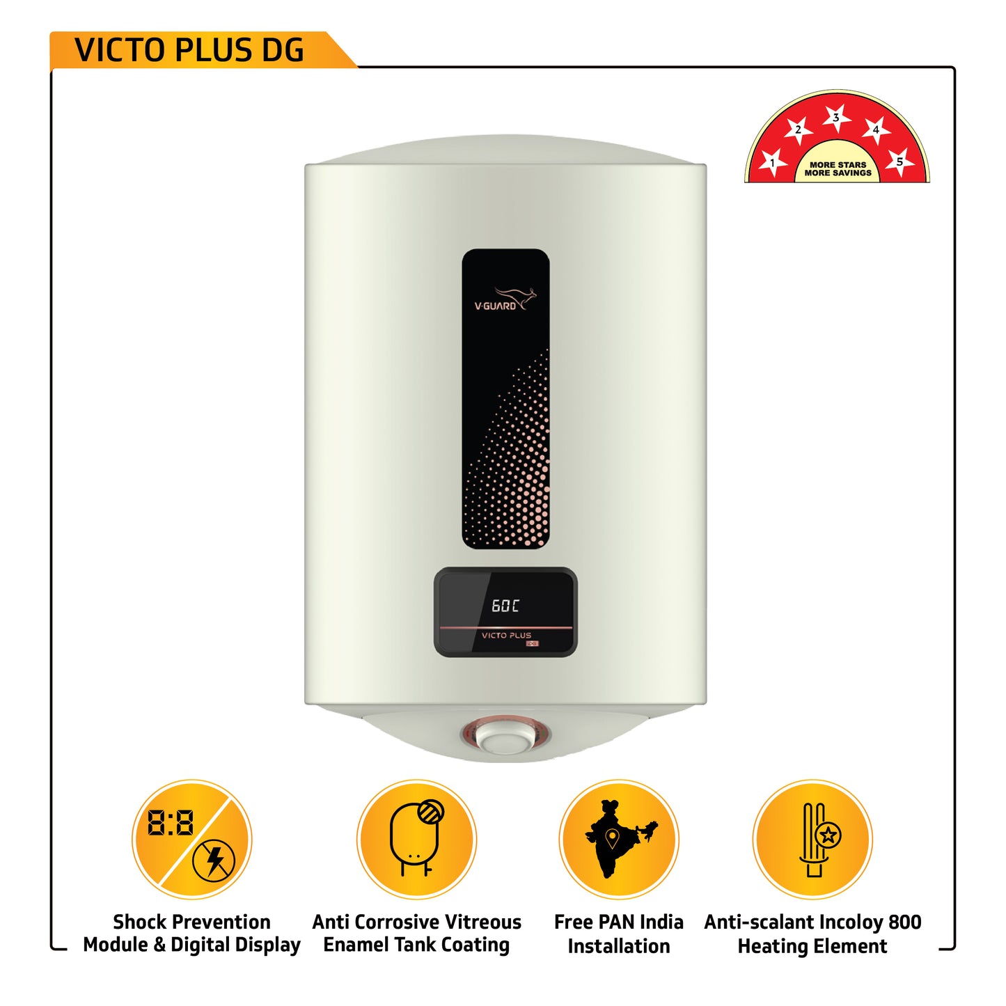 Victo Plus DG 15 L Water Heater with Safe Shock Module and Digital Display