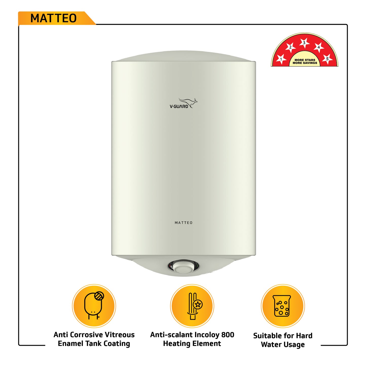 Matteo 15 L Water Heater with BEE 5 Star Rating