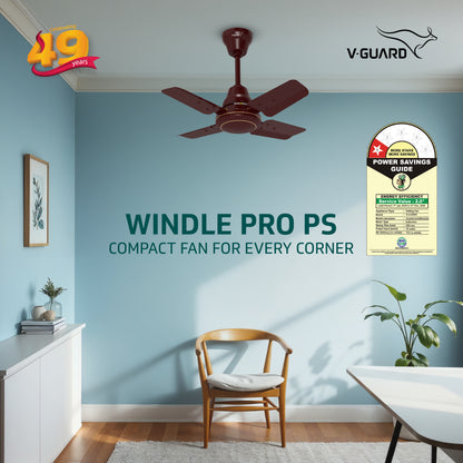 V-Guard Windle Pro Ps High Speed Ceiling Fan For Home | 830 RPM Motor | BEE 1 Star Rating | Glossy Finish | 4 Blade Ceiling Fan | 60 cm Sweep | Cherry Brown