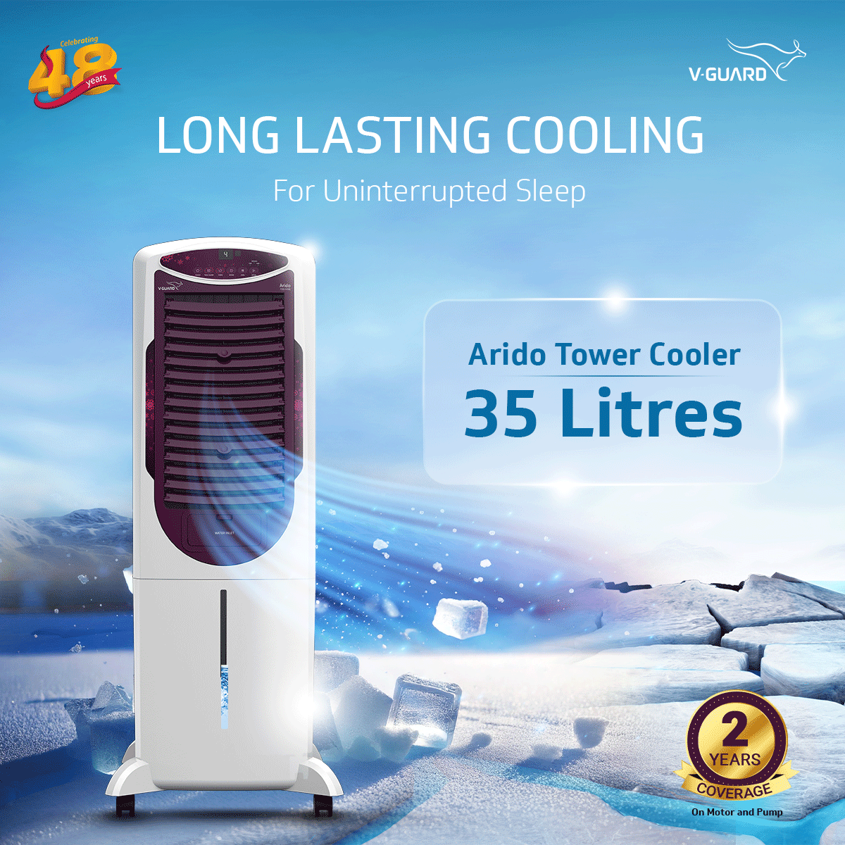 Arido T35 H DG Air Cooler for Home | Remote Comfort | 35 Litre | 2 Year warranty on main Motor & Pump | White & Purple Burry
