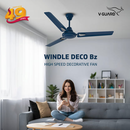 Windle Deco Bz Modern High Speed Ceiling Fan for Home 1.2 meters, Admiral Blue
