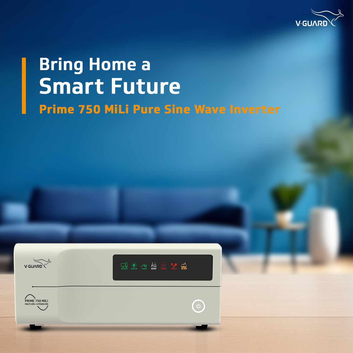 V-Guard Prime 750 MiLi Inverter for Home, Office & Shop | 650VA / 12V Pure Sine Wave | Reliable Power Backup | LED Display | Easy Installation | 3-Year Warranty