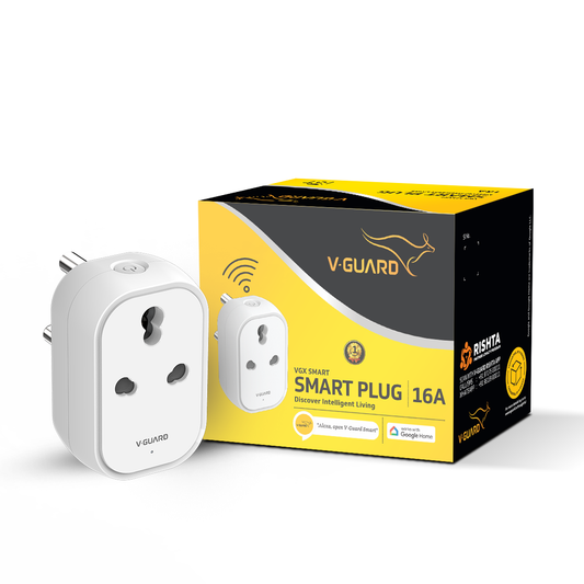 V-Guard 16A Smart Plug | Works with Alexa & Google Assistant | App Control, Timer, Scheduling & Remote Access | Smart Plug for Home Appliances | Ideal for Heavy Appliances | Energy Monitoring