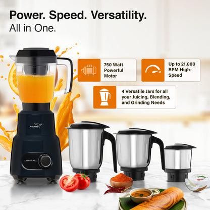 V-Guard Precia NX 750 W Juicer Mixer Grinder | 3-Year Motor Coverage | 4 Versatile Jars | Juicer, Large, Medium & Small | Compact ABS Body | SS Rust-Resistant Blades