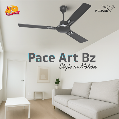 V-Guard Pace Art Bz Ceiling Fan for Home with Decorative Trims 1.2 M, Midnight Black