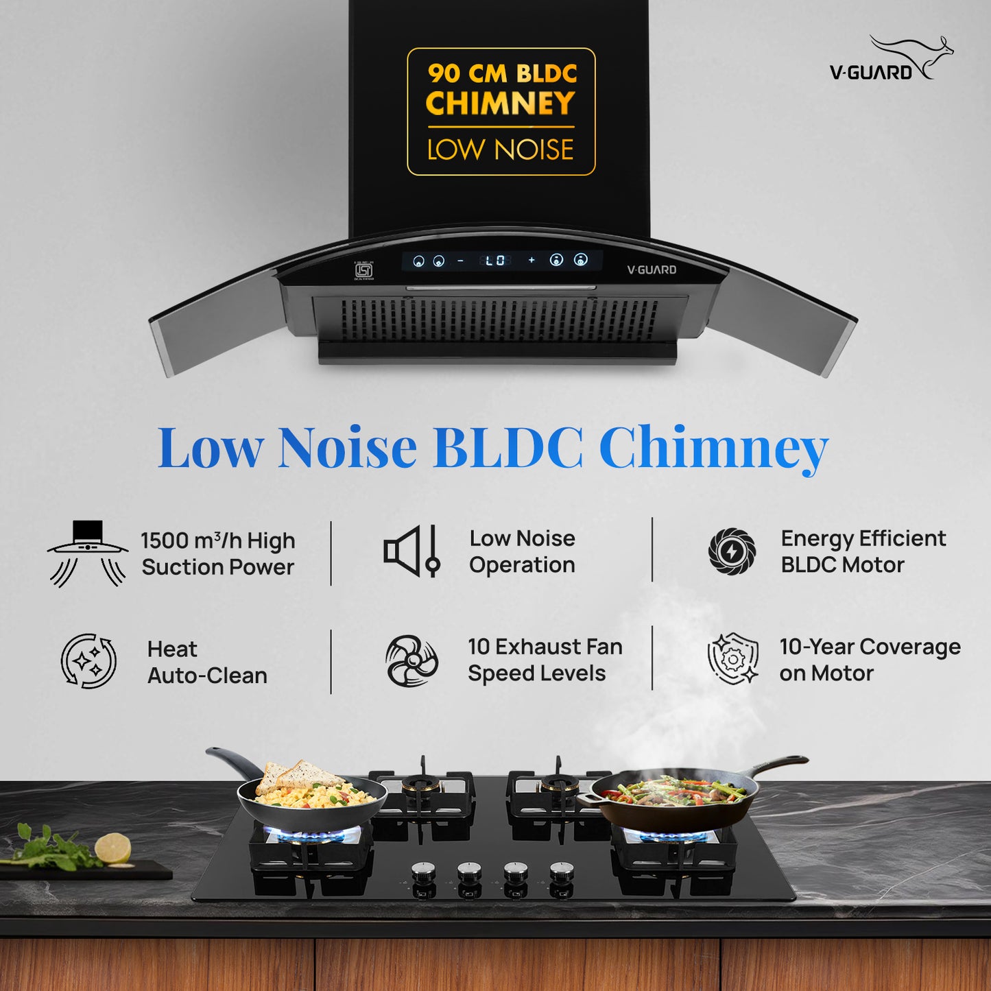 BX 90 | 90 cm BLDC Chimney | 1500 m³/hr suction | Low Noise Operation | Heat Auto Clean | 10 Year Motor Warranty | Touch Panel with Gesture Control