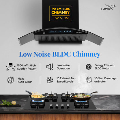 BX 90 | 90 cm BLDC Chimney | 1500 m³/hr suction | Low Noise Operation | Heat Auto Clean | 10 Year Motor Warranty | Touch Panel with Gesture Control