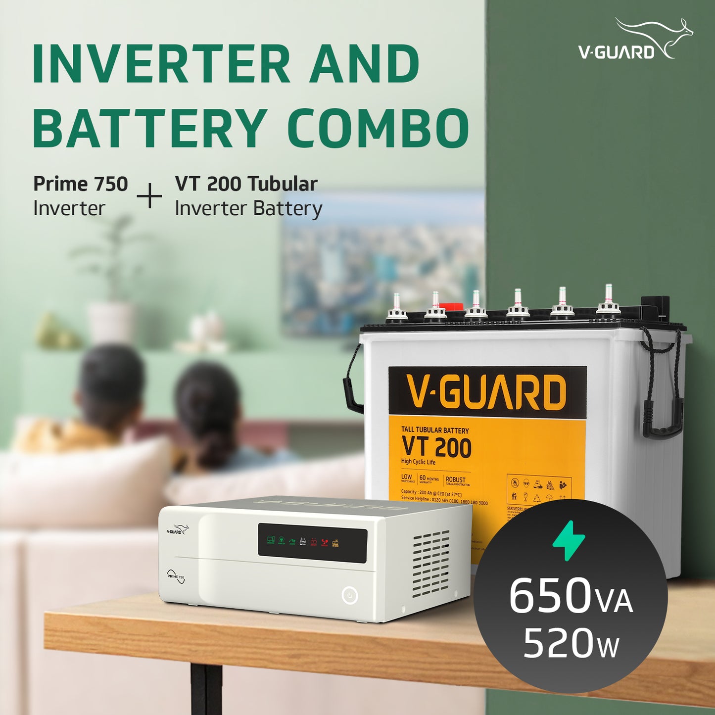 Prime 750 Inverter + VT 200 Battery Combo for Home, Office & Shops