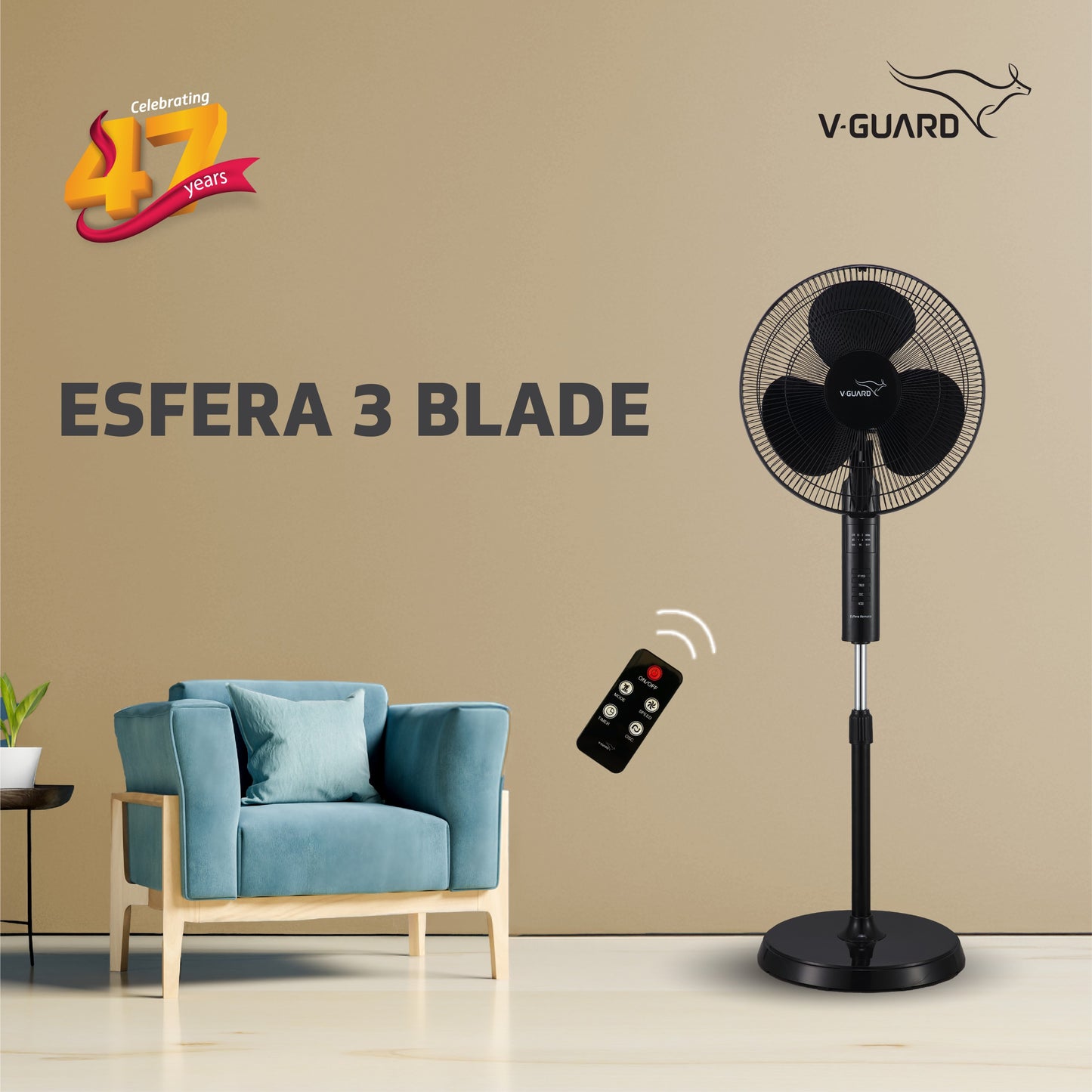 Esfera Remote 16 Black Pedestal Fan