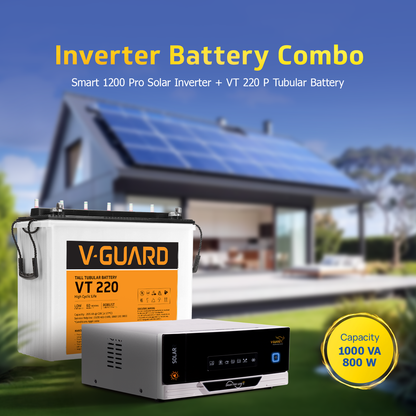 V-Guard Smart Inverter & Battery Combo (Smart Pro 1200 S Solar Inverter with VT 220 (205Ah Tall Tubular Battery)) for Home, Office & Shops