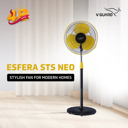 V-Guard Esfera STS Neo Pedestal Fan | 1330 RPM Motor | Customisable Tilt And Oscillation Control | Yellow Black | 40 cm (400mm)