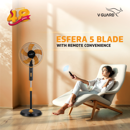 Esfera Remote 5 Blade 40 cm Pedestal Fan, Orange Black