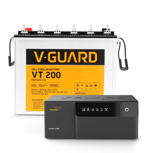Aviolux 1100 Square Wave Inverter + VT 200 Battery Combo for Home, Office & Shops
