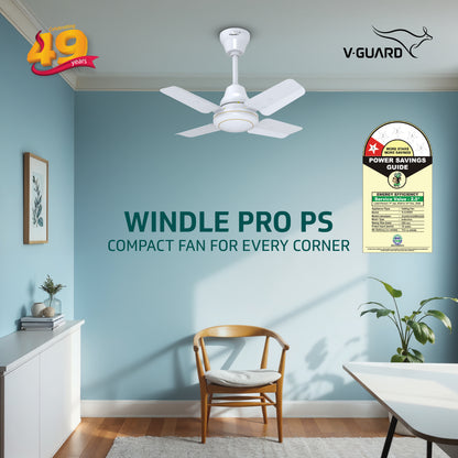V-Guard Windle Pro Ps High Speed Ceiling Fan For Home | 830 RPM Motor | BEE 1 Star Rating | Glossy Finish | 4 Blade Ceiling Fan | 60 cm Sweep | White