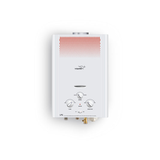 V-Guard Brio LPG Gas Geyser for Bathroom | 9-Layer Advanced Safety | Summer-Winter Mode | Flame & Water Control Knob | Suitable with LPG only | White