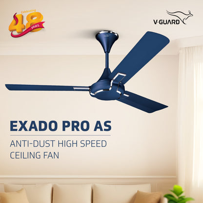 Exado Pro AS Anti Dust High Speed Ceiling Fan for Home 1.2 m, Riband Blue Matte
