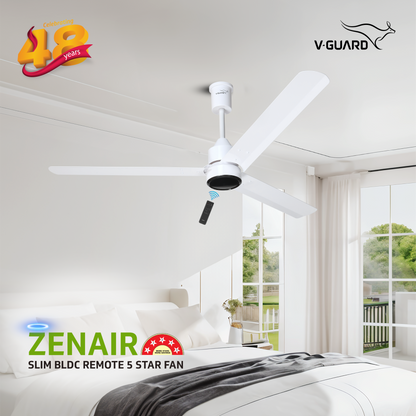 Zenair 5 Star 1200 mm 3 Blade Ceiling Fan  (BLDC Motor with Remote | Pearl White