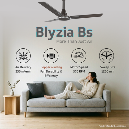 V Guard Blyzia Bs Ceiling Fan | Premium Decorative | Superior Aluminum Blades | 230 CMM Airflow | 370 RPM | Metallic Grey