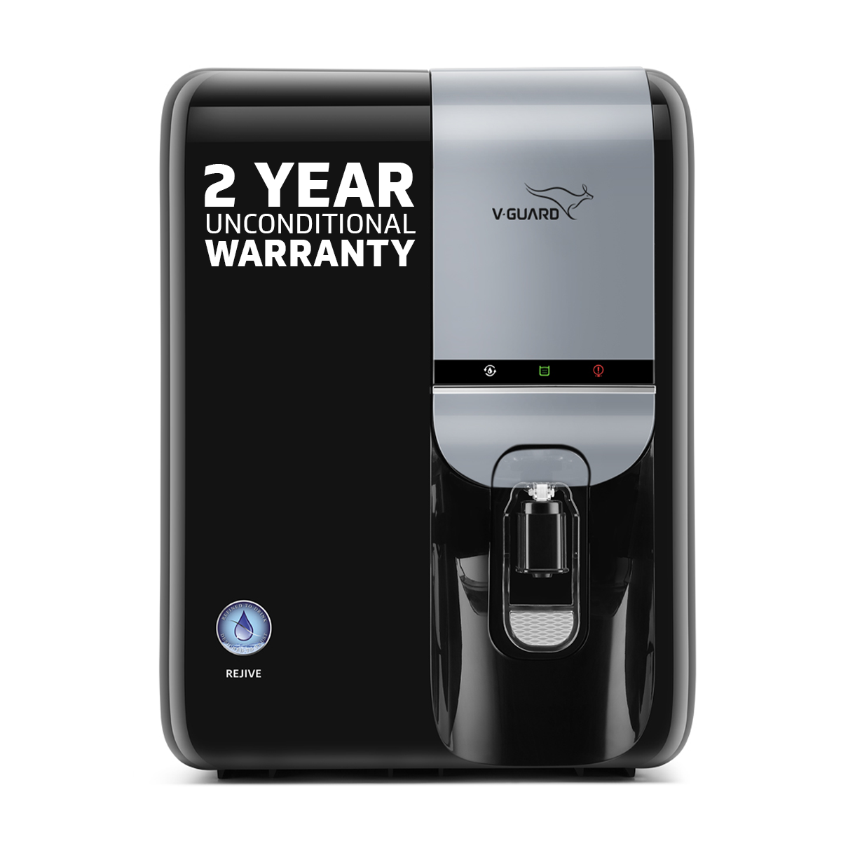 V-Guard Rejive 2X RO UV UF Alkaline Water Purifier with Stainless Steel Tank | No Service Cost for 2 Years: True Unconditional Warranty | 9 Stage RO+UV+UF+3-in-1 Health Charger | Retains Minerals | 5.5 L