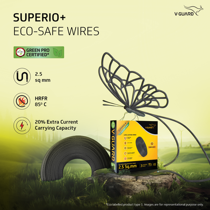 V-Guard Superio+ 2.5 sq mm Eco Safe Triple Layer HRFR PVC Wiring Cable, 90 m (Black)