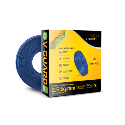 V-Guard Superio+ 2.5 sq mm Eco Safe Triple Layer HRFR PVC Wiring Cable, 90 m (Blue)