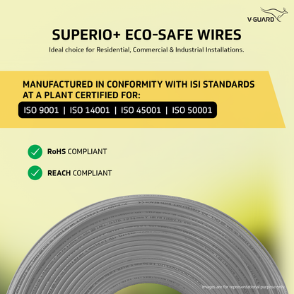 V-Guard Superio+ 2.5 sq mm Eco Safe Triple Layer HRFR PVC Wiring Cable, 90 m (Grey)