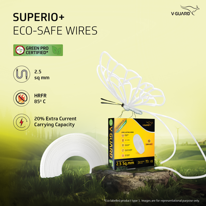 V-Guard Superio+ 2.5 sq mm Eco Safe Triple Layer HRFR PVC Wiring Cable, 90 m (White)