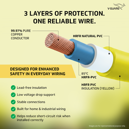 V-Guard Superio+ 2.5 sq mm Eco Safe Triple Layer HRFR PVC Wiring Cable, 90 m (Yellow)