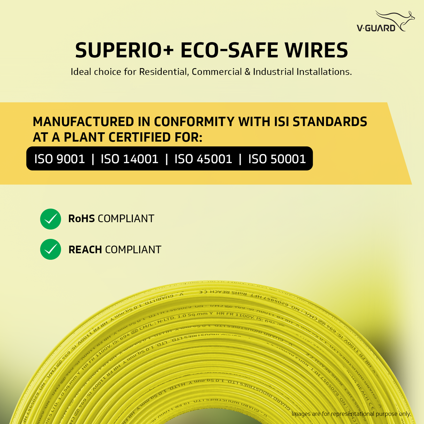 V-Guard Superio+ 2.5 sq mm Eco Safe Triple Layer HRFR PVC Wiring Cable, 90 m (Yellow)