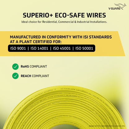 V-Guard Superio+ 2.5 sq mm Eco Safe Triple Layer HRFR PVC Wiring Cable, 90 m (Yellow)