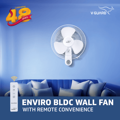 Enviro 400mm BLDC Wall Fan with Remote | 32W Energy-Efficient | 3 Speed Settings | 2-Year Warranty (White)