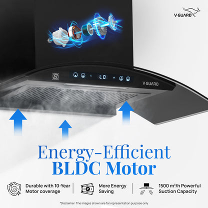 BX 90 | 90 cm BLDC Chimney | 1500 m³/hr suction | Low Noise Operation | Heat Auto Clean | 10 Year Motor Warranty | Touch Panel with Gesture Control