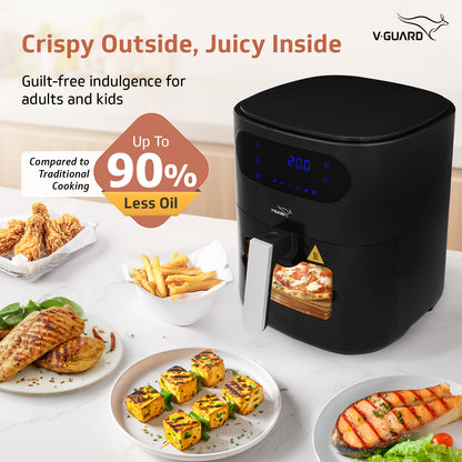 V-Guard Crispair 6.0 DG Air Fryer with See-Through Window (New Launch) | 6 L Capacity for 4-6 People | 2 Year Coverage by V-Guard | Healthy Cooking with up to 90% Less Oil | Touch Panel Control & Digital Display