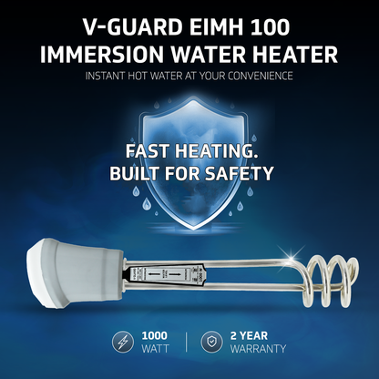 V-Guard Immersion Water Heater Rod for Bucket Heating | 1000 W | Fast Heating with Shock Protection | SS304L Heating Tube | Nickel Plated | BIS Certified | 2 Year Warranty