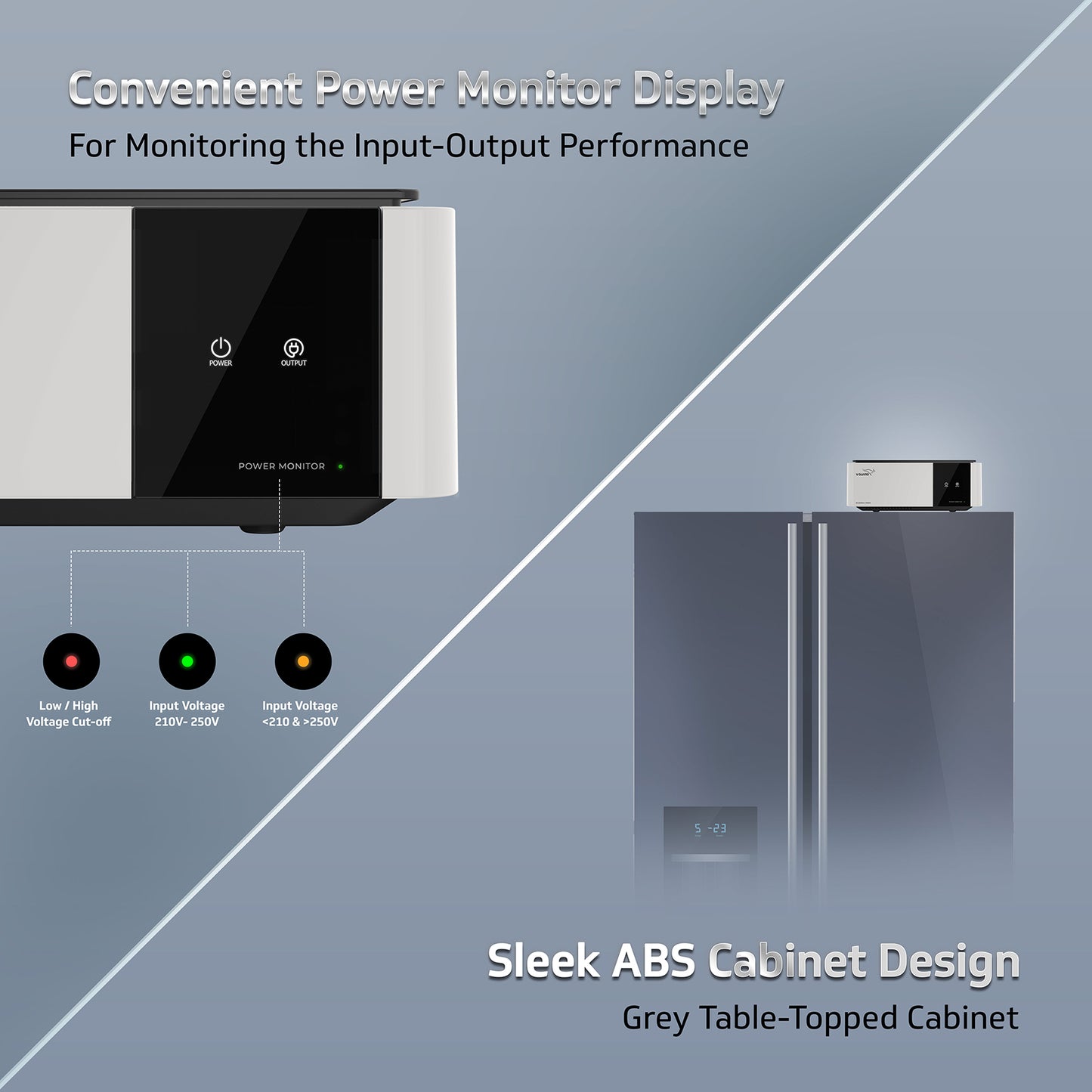 V-Guard Elegna 1000 Stabilizer for Inverter Refrigerator up to 1000 Litre| India’s Best Design Project | Wide Input Voltage Range (Working Range 125 VAC-290 VAC) | 3 Year Warranty by V-Guard | Grey