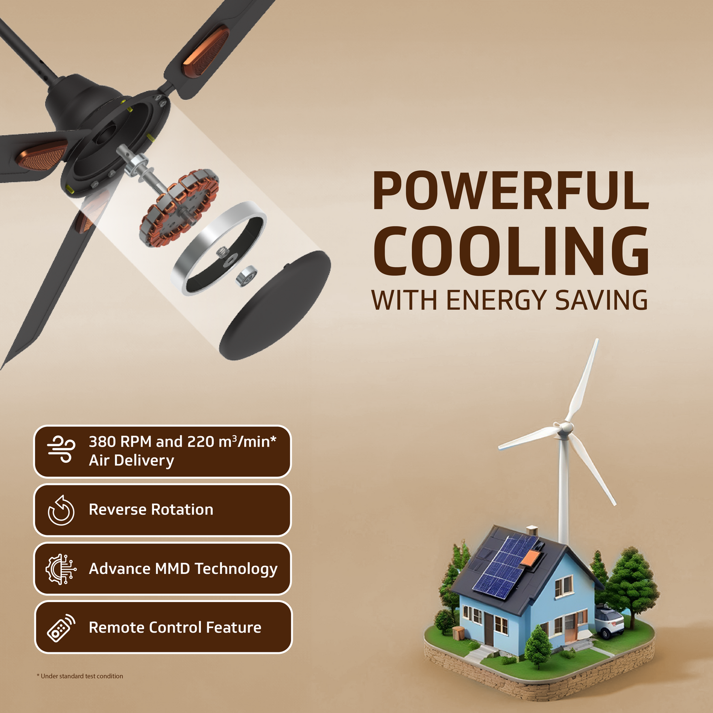 Windle Deco BLDC Ceiling fan with Remote, 1.2 m, 5-Star Rated, Matte Brown