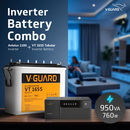 Aviolux 1100 Square Wave Inverter + VT 165S Battery combo for Home, Office and Shops
