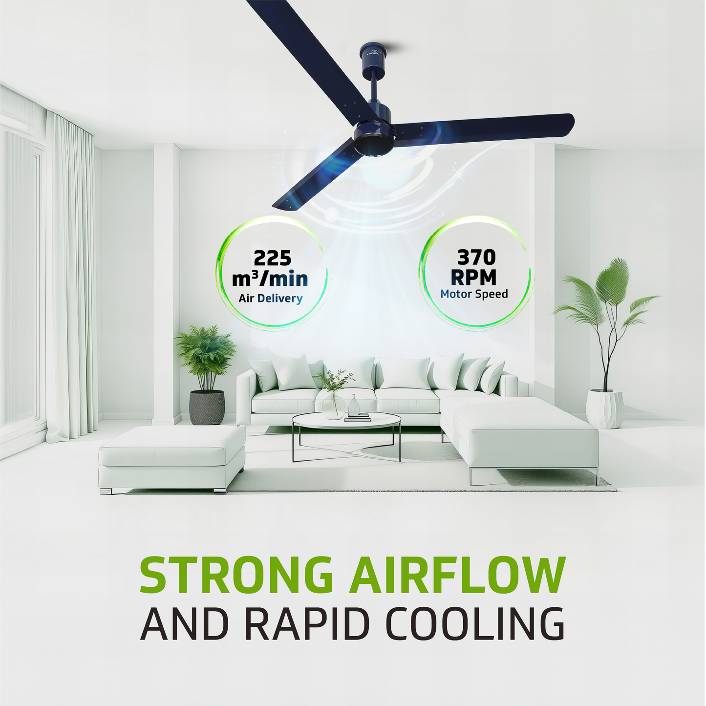V-Guard Zenair BLDC Ceiling Fan for home | 1200 mm | BEE 5-Star Energy Saving | High-Speed BLDC Motor (370 RPM) | Remote Control with 6 Speeds, Wind & Reverse Modes | 2-Year Warranty | Admiral Blue