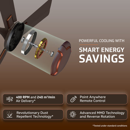 Exado Pro ES BLDC Ceiling Fan For Home, Anti Dust Coating, 5-Star Energy Saving, Remote Control, 100% Copper Motor, 1.2M (Elegance Brown Matte)