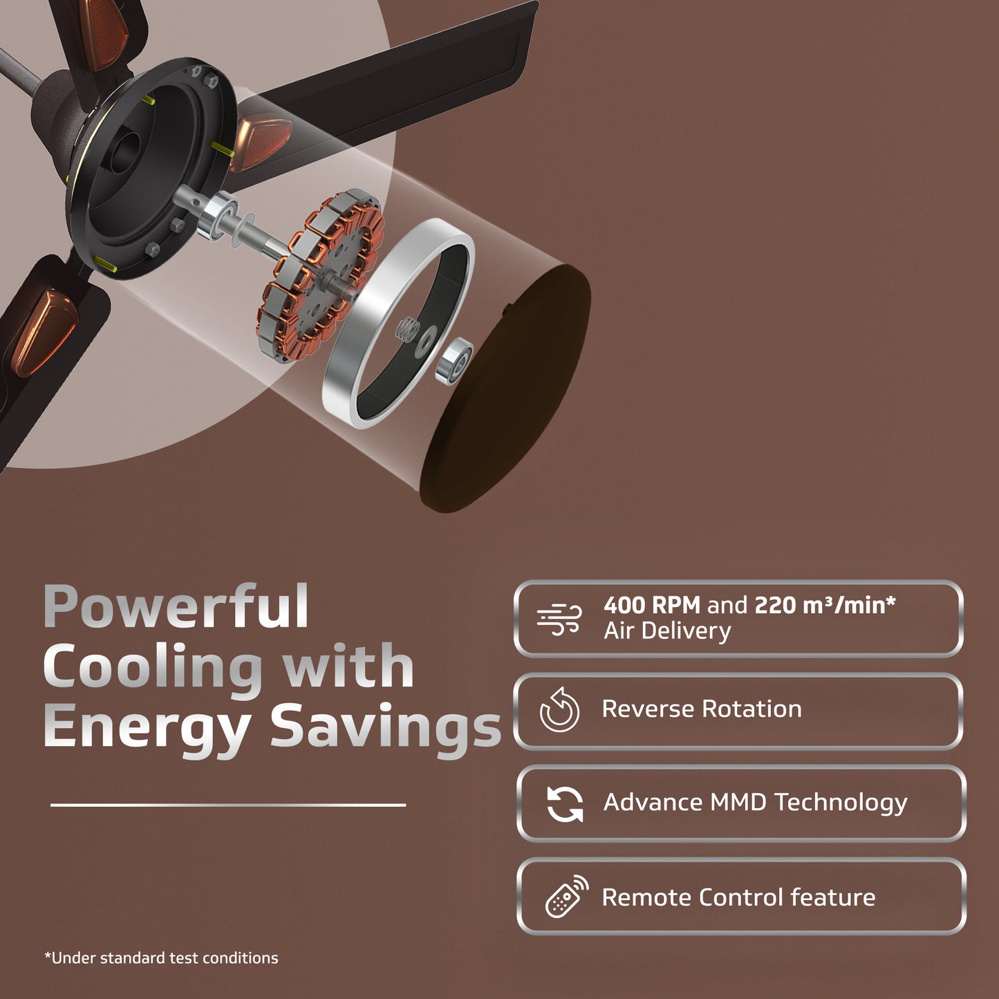 Windle Deco BLDC Ceiling fan with Remote, 1.2 m, 5-Star Rated, Matte Brown