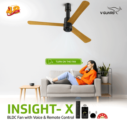 V-Guard INSIGHT-G Premium BLDC Ceiling Fan For Home | 6 Speed Settings | 5-Star Energy Saving | Convenient Remote Control | High-Speed 100% Copper Motor (Choco Gold Wood)