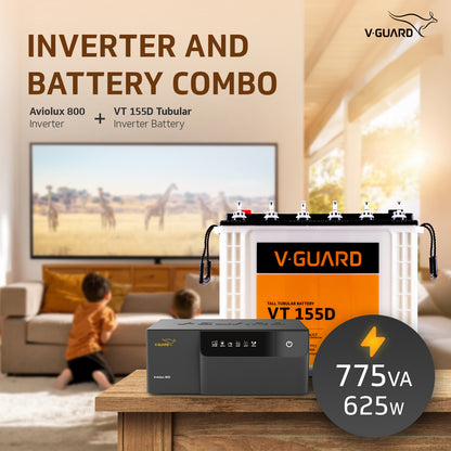 Aviolux 800 Square Wave Inverter + VT 155D Battery Combo for Home, Office & Shops