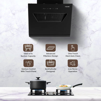 V-Guard Z10 Neo Filterless Kitchen Chimney | 60cm | 1300 m³/h Suction Capacity | One-Touch Heat Auto-Clean | Touch Panel with Gesture Control | 1-Year Comprehensive & 5-Year Motor Coverage