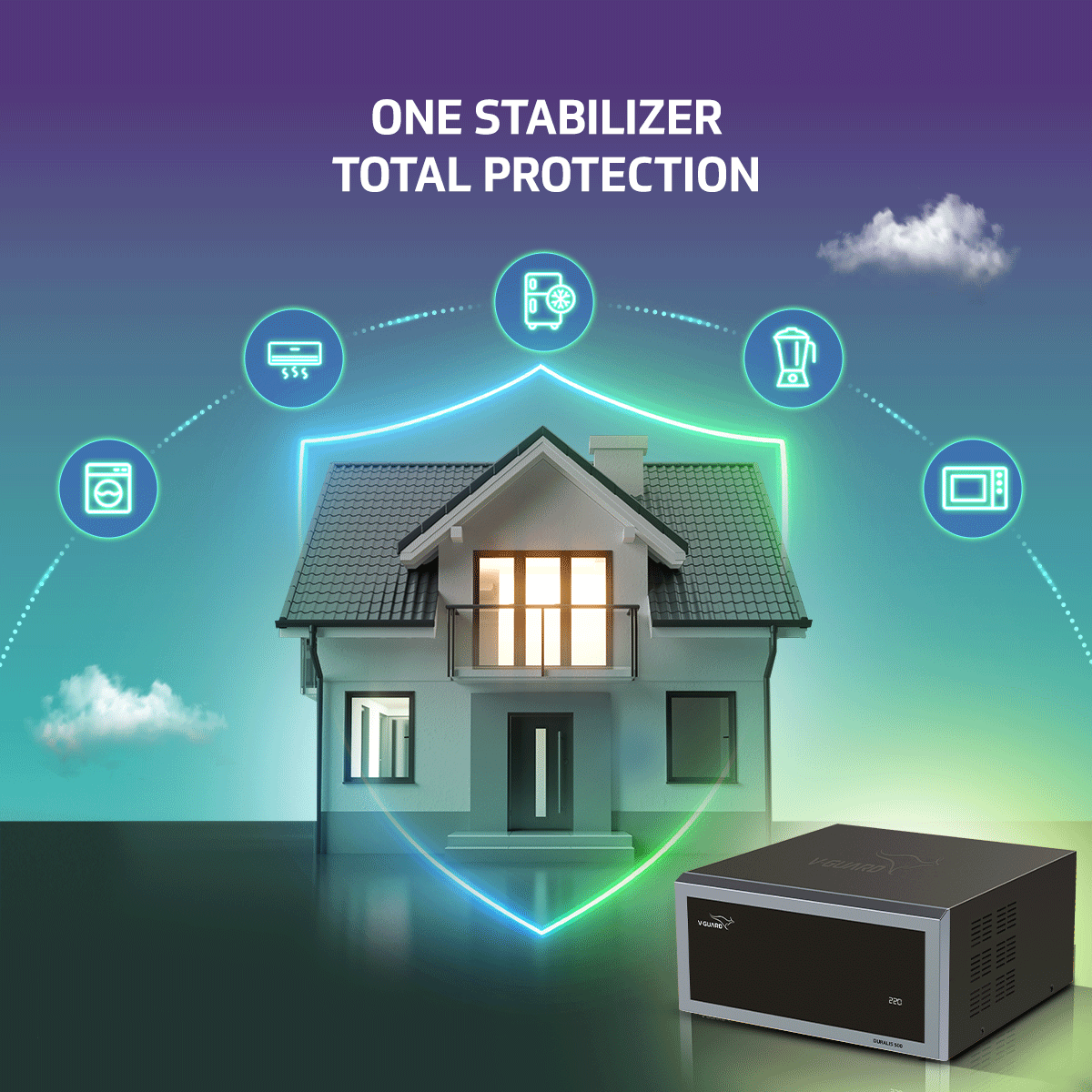 V-Guard Duralis 500 Mainline Stabilizer for Home | Digital Display | Thermal Overload Protection | Wide Input Voltage Range (Working Range 90 VAC-300 VAC) | 2 Year Warranty by V-Guard | Grey