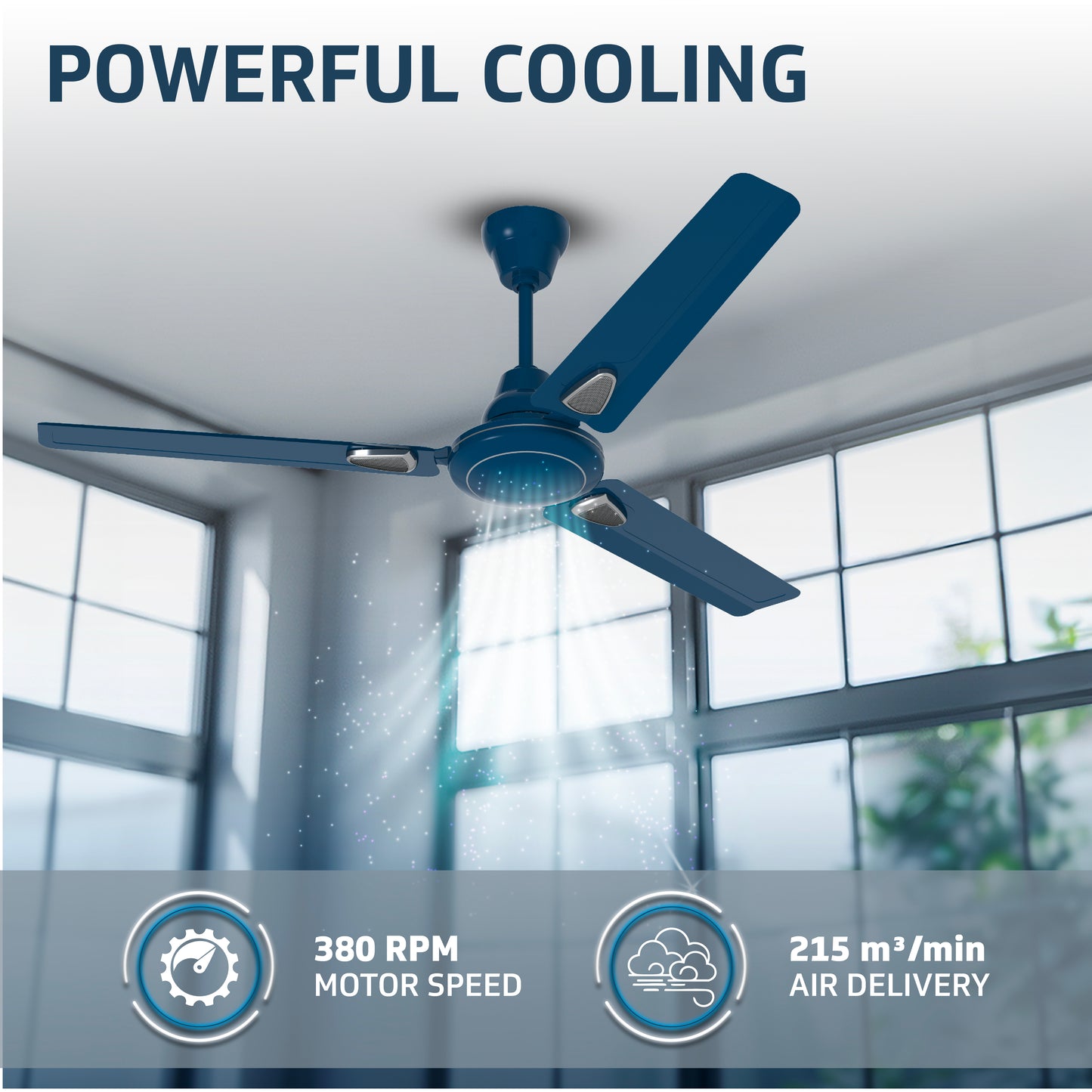 Windle Deco EC Modern Ceiling Fan For Home| High Speed Fan | Exquisite Detailing For Elevated Charm | Powder-Coated Glossy Finish | Admiral Blue | 1.2 meters