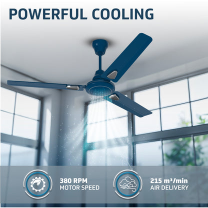 Windle Deco EC Modern Ceiling Fan For Home| High Speed Fan | Exquisite Detailing For Elevated Charm | Powder-Coated Glossy Finish | Admiral Blue | 1.2 meters
