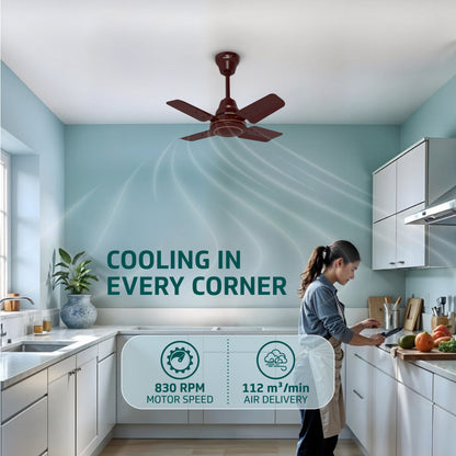 V-Guard Windle Pro Ps High Speed Ceiling Fan For Home | 830 RPM Motor | BEE 1 Star Rating | Glossy Finish | 4 Blade Ceiling Fan | 60 cm Sweep | Cherry Brown