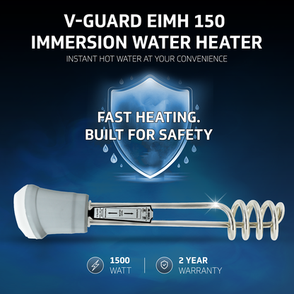 V-Guard Immersion Water Heater Rod for Bucket Heating | 1500 W | Fast Heating with Shock Protection | SS304L Heating Tube | Nickel Plated | BIS Certified | 2 Year Warranty